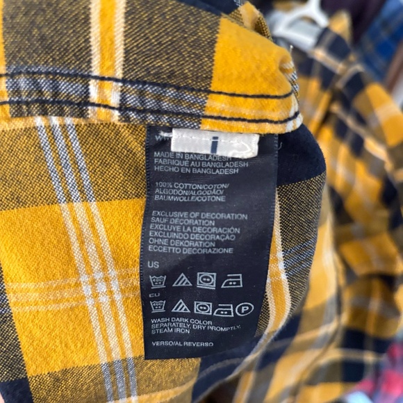 Tommy Hilfiger Yellow & Navy Blue Plaid Button Down Shirt Cotton Blend - Picture 16 of 16